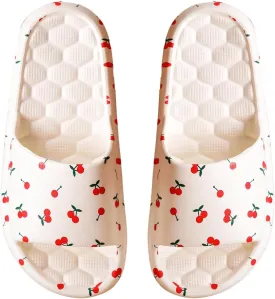 SHENHE Women's Cherry Print EVA Slippers Non Slip Open Toe Bedroom Beach Slide Slippers