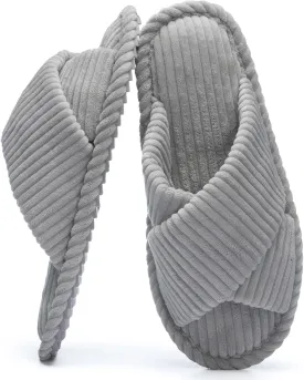 Slippers for Women Memory Foam House Bedroom Corduroy Crossbands Open Toe Slides Sandals Shoes Comfy Trendy Gift for womens Anti-Skid sole