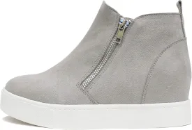 Soda Taylor Black Hidden Fashion Wedge Sneaker Shoes Side Zipper (Light Grey Suede, Numeric_11)