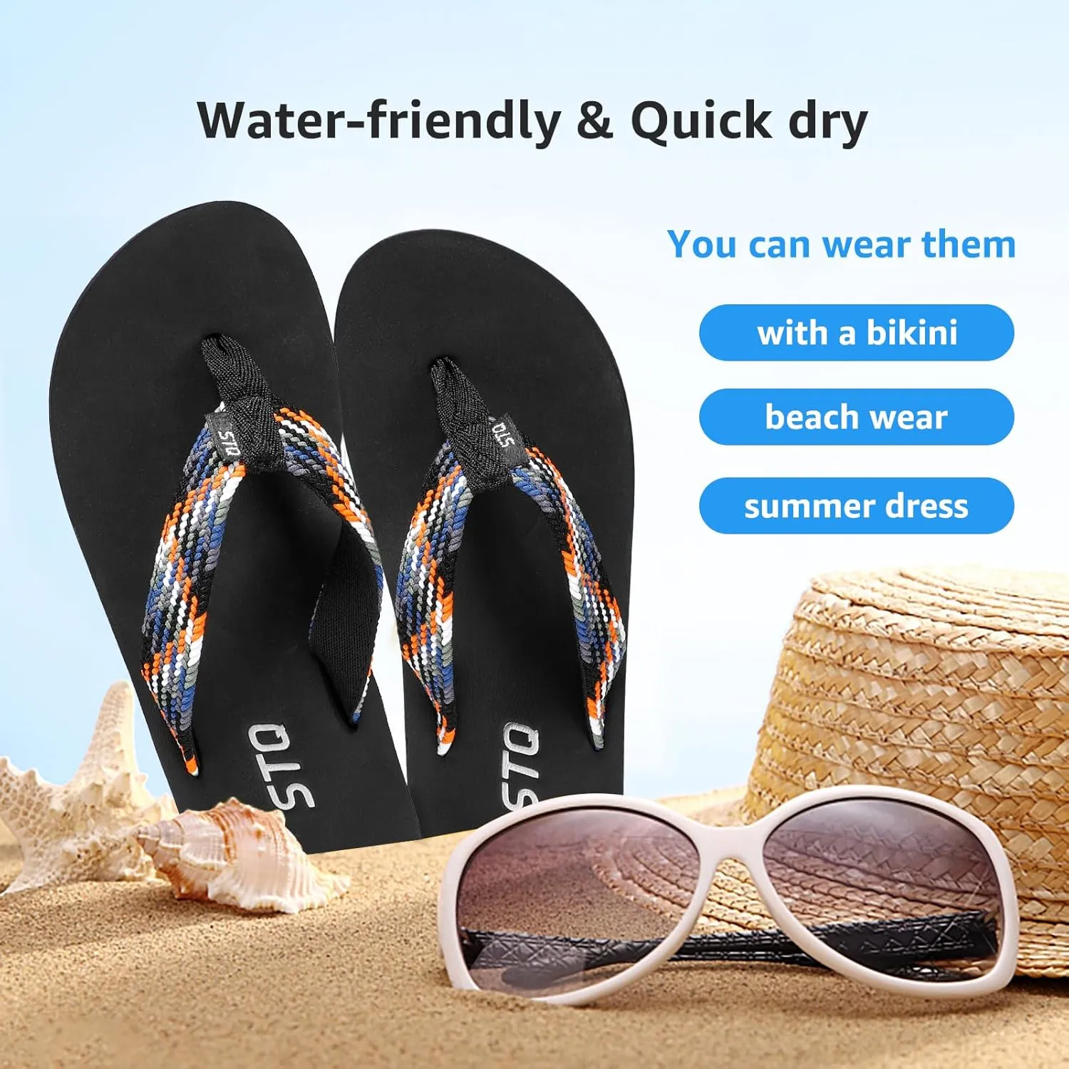 STQ Womens Quick Dry Flip Flops with Yoga Mat SoleArch Support Thong Sandals