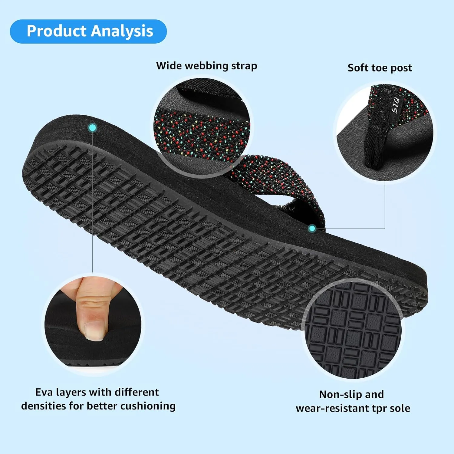 STQ Womens Quick Dry Flip Flops with Yoga Mat SoleArch Support Thong Sandals