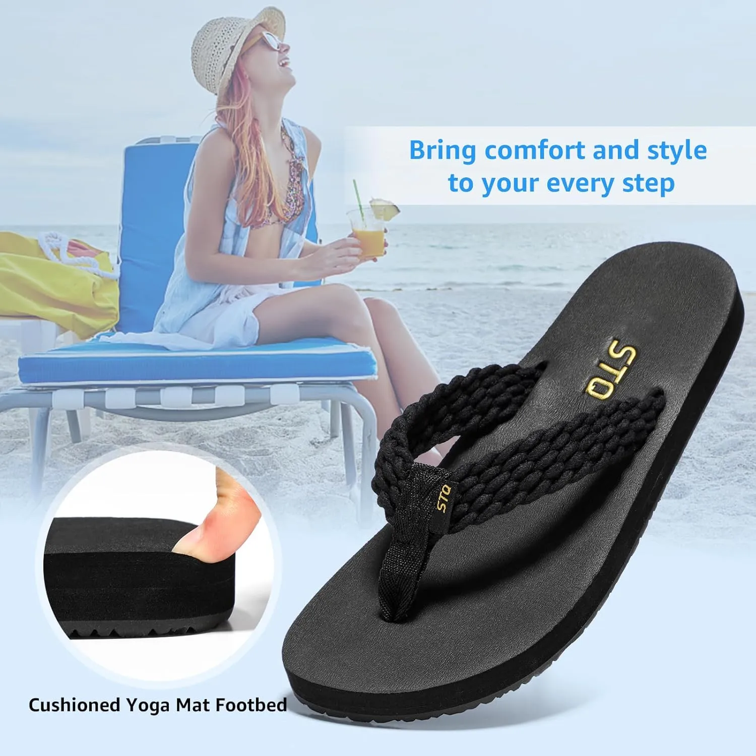 STQ Womens Quick Dry Flip Flops with Yoga Mat SoleArch Support Thong Sandals