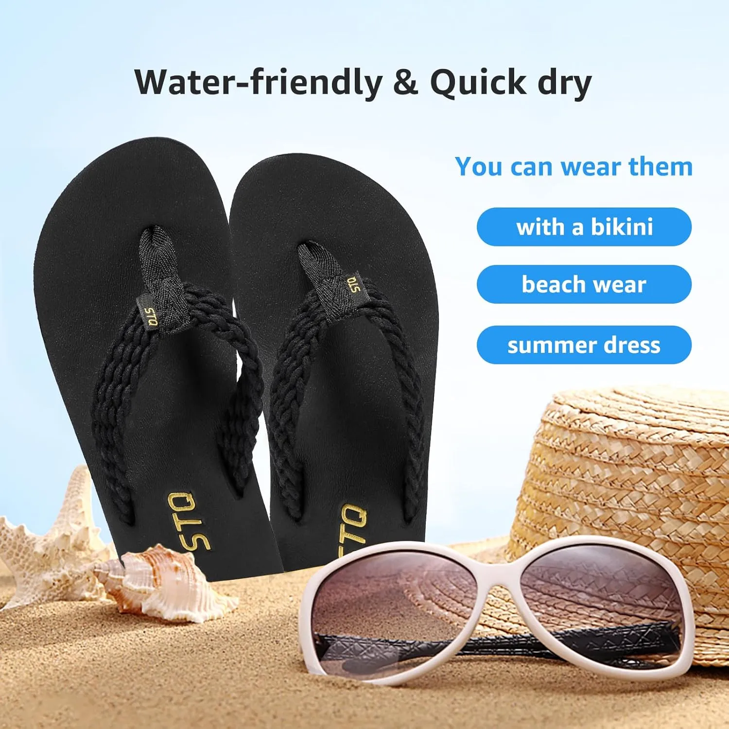 STQ Womens Quick Dry Flip Flops with Yoga Mat SoleArch Support Thong Sandals