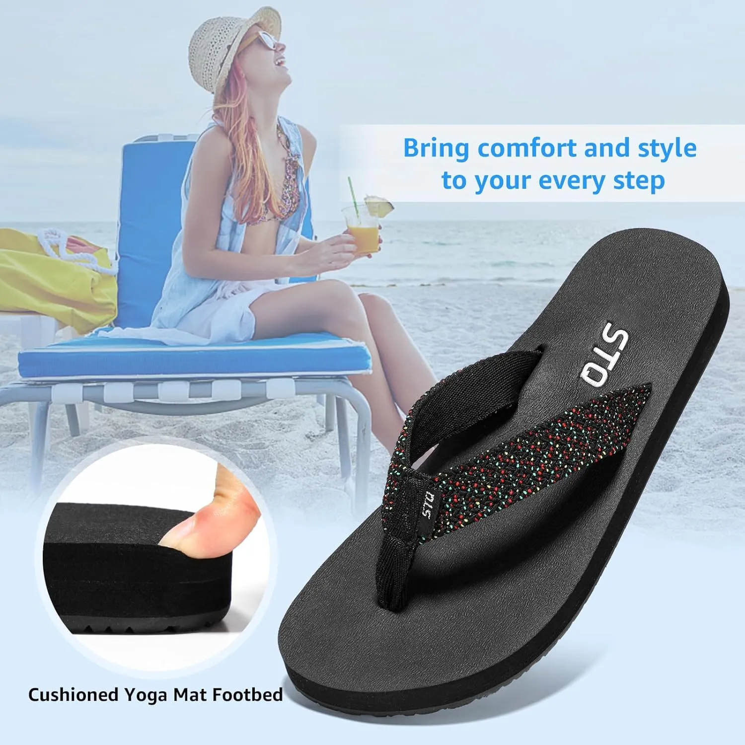 STQ Womens Quick Dry Flip Flops with Yoga Mat SoleArch Support Thong Sandals