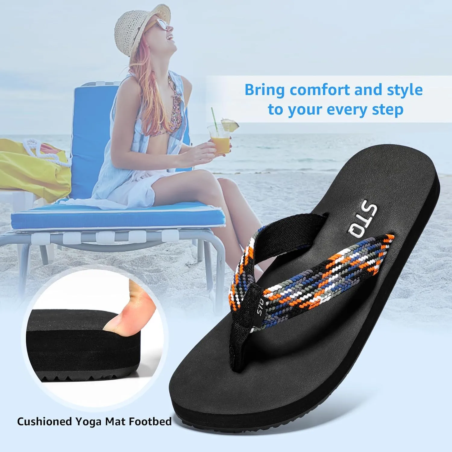 STQ Womens Quick Dry Flip Flops with Yoga Mat SoleArch Support Thong Sandals