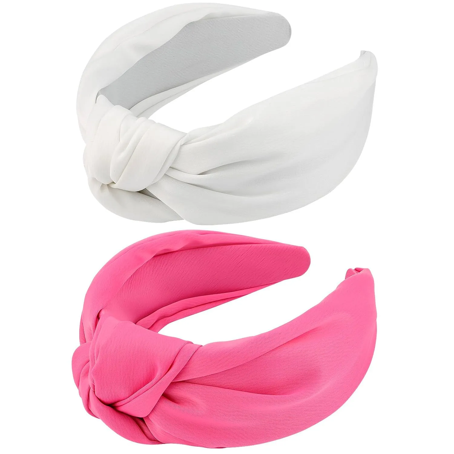 VELSCRUN 2 Pcs Wide Knotted Elastic Headbands - Rose Pink Solid Headband and Hair Accessories for Washing Face, Gifts for Women & Girls