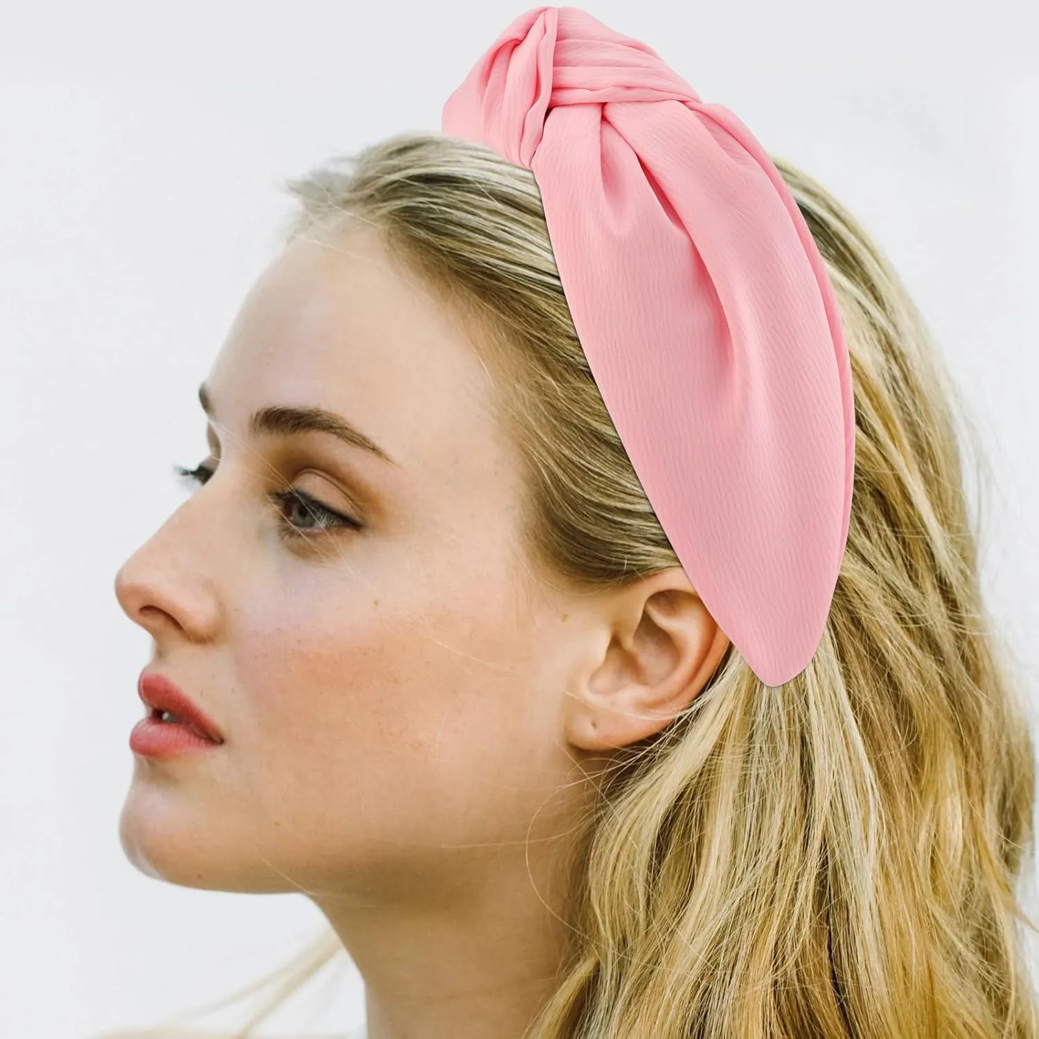 VELSCRUN Headbands, 2 Pcs Wide Knotted Hairbands for Women in Pink and Red, Satin Hair Accessories for Washing Face, Hairbands for Women, Hairband Gifts for Women Gilrs