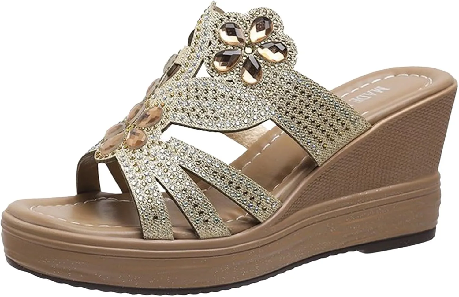 Wedge Sandals for Women Comfortable Open Toe High Heel Wedges Slides Rhinestone Platform Shoes Dressy Summer Sandal