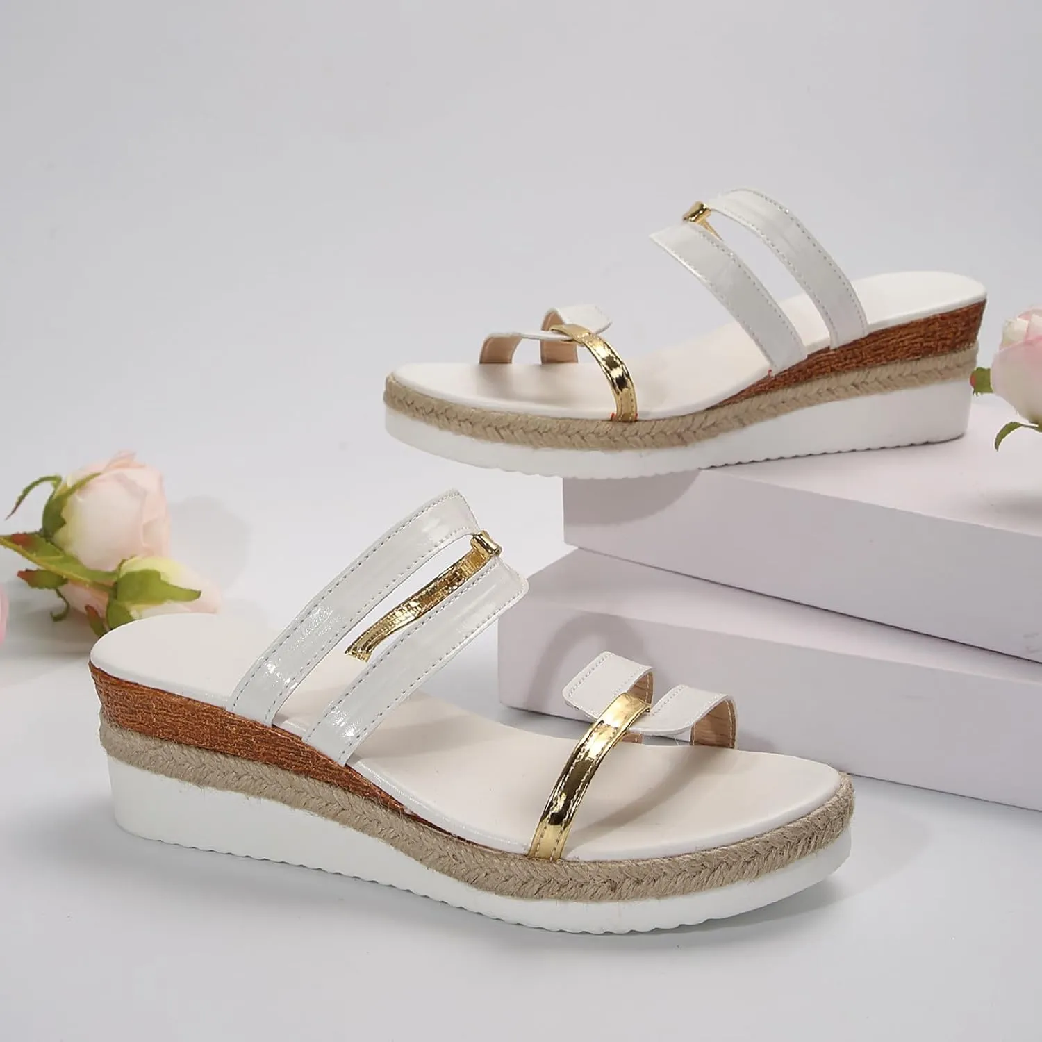 Wedge Sandals for Women Platform Espadrille Slides Sandal Slip On High Heel Mules Open Toe Casual Summer Dress Shoes