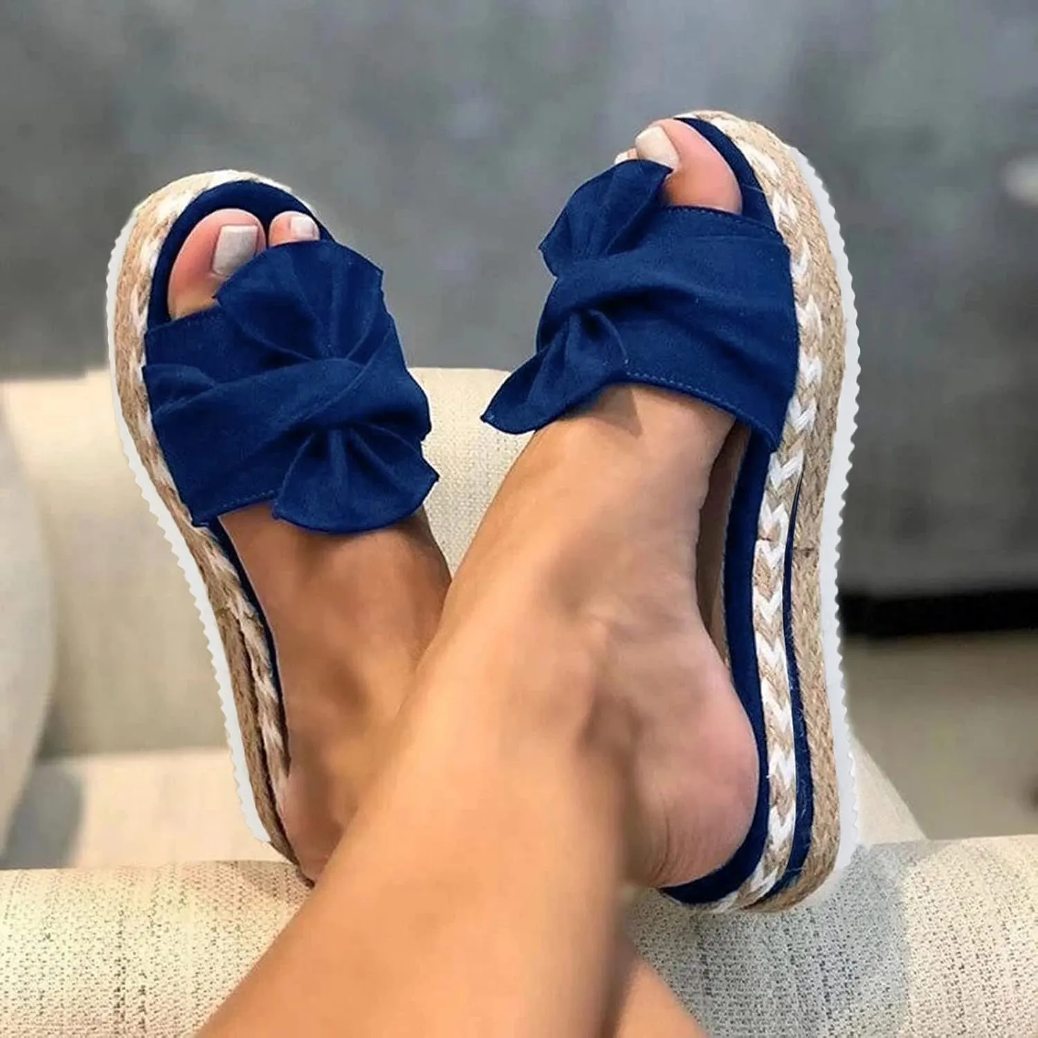Wedges for Women Gladiator Braided Bow Slip On Open Toe Summer Bohemian Style Sandals Womens Shoes