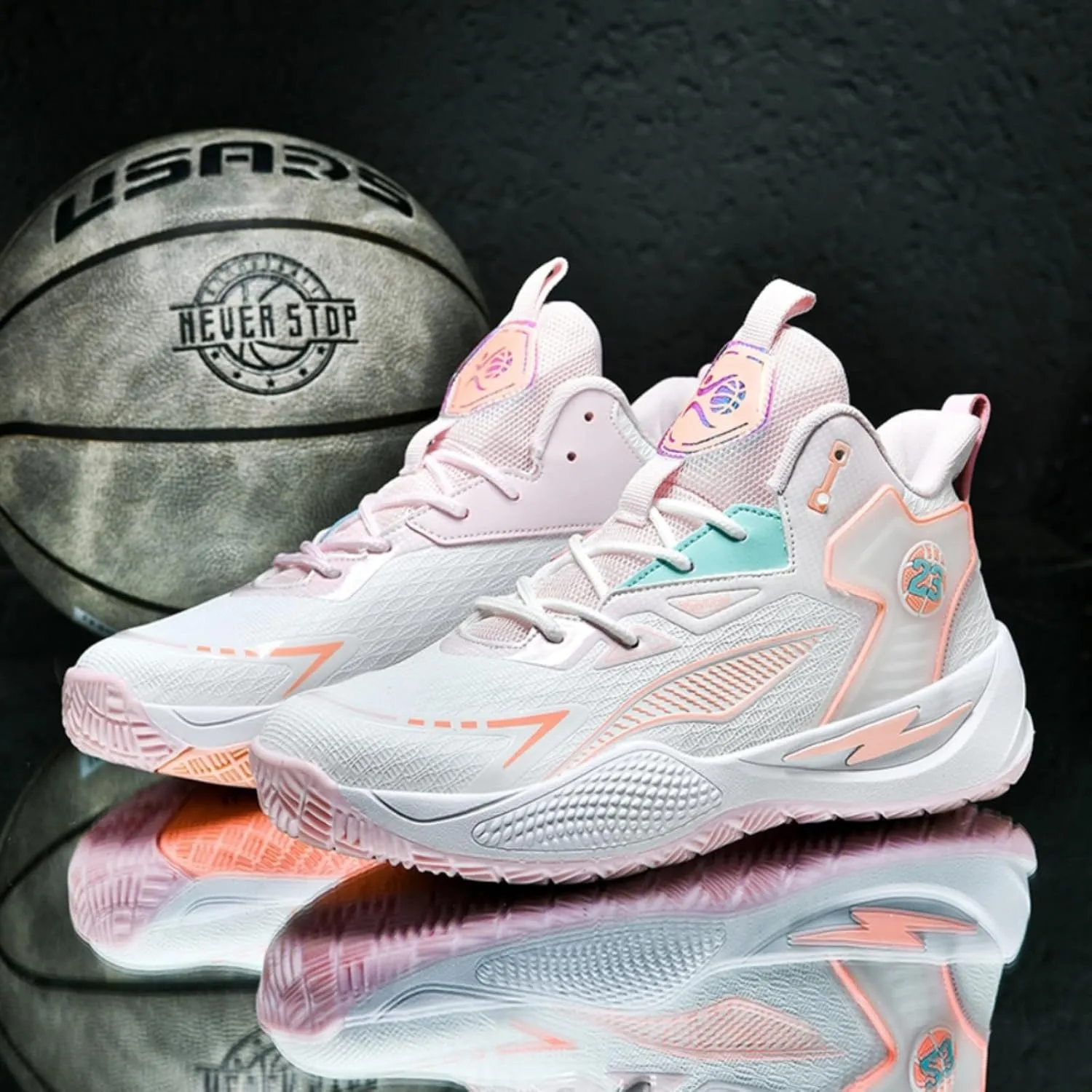 Womens Breathable Mesh Lace Up Basketball Shoes Fashion High Top Non-Slip Running Sneakers Casual Athletic Tennis Walking Sport Shoes