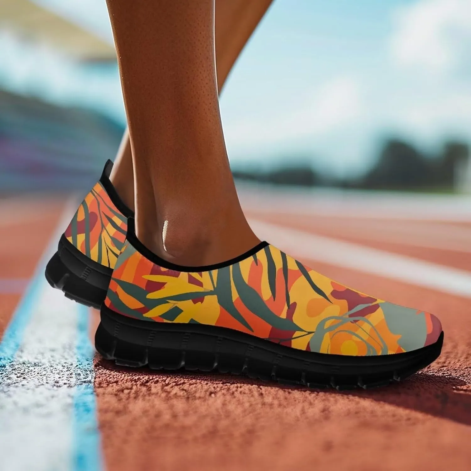 Women's Flower Sneakers Casual Low Top Non-Slip Breathable Slip On Comfortable Walking Sneaker for Women US 5.5-11.5