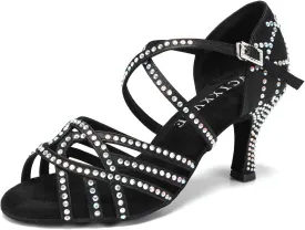 Women's Latin Dance Shoes Rhinestones Professional Ballroom Salsa Dance Shoes Suede Sole