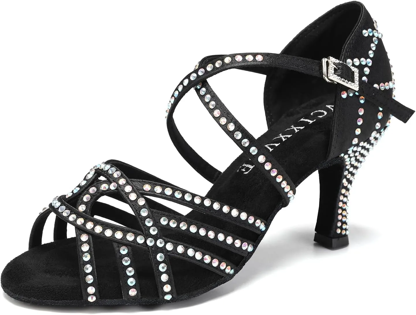 Women's Latin Dance Shoes Rhinestones Professional Ballroom Salsa Dance Shoes Suede Sole