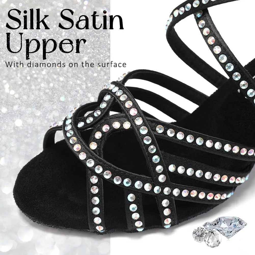 Women's Latin Dance Shoes Rhinestones Professional Ballroom Salsa Dance Shoes Suede Sole