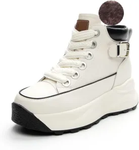 Women's Platform Height Increasing Sneakers,Stylish Comfortable Hidden Height Increase Leather Upper Casual Platform Shoes.